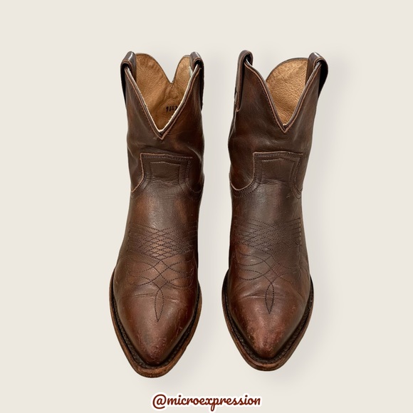 $369 Frye Billy Short Pull On Brown Leather Southern Cowgirl Cowboy Ankle Bootie - Picture 11 of 16